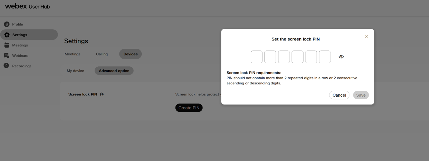 Set PIN at user hub.
