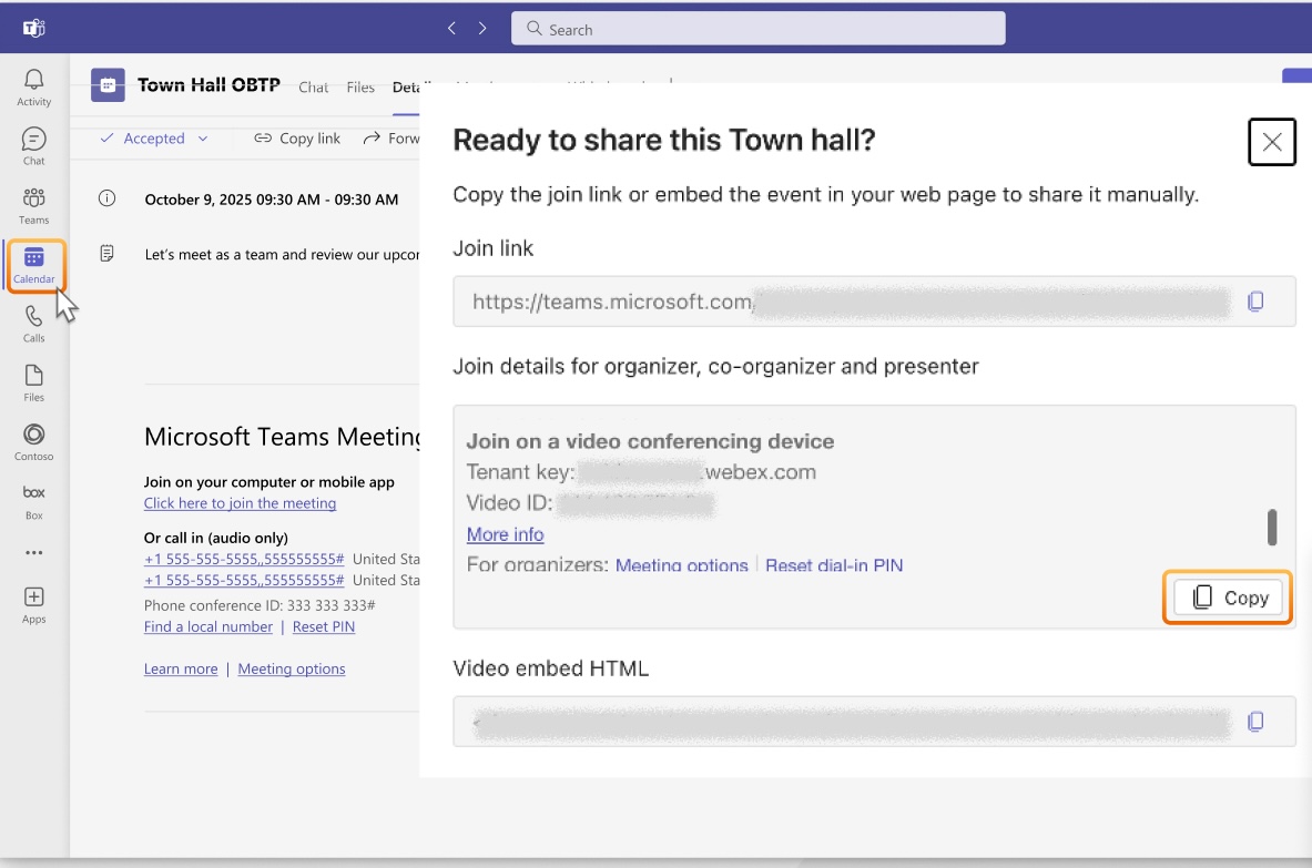 Copy join details for a town hall meeting.