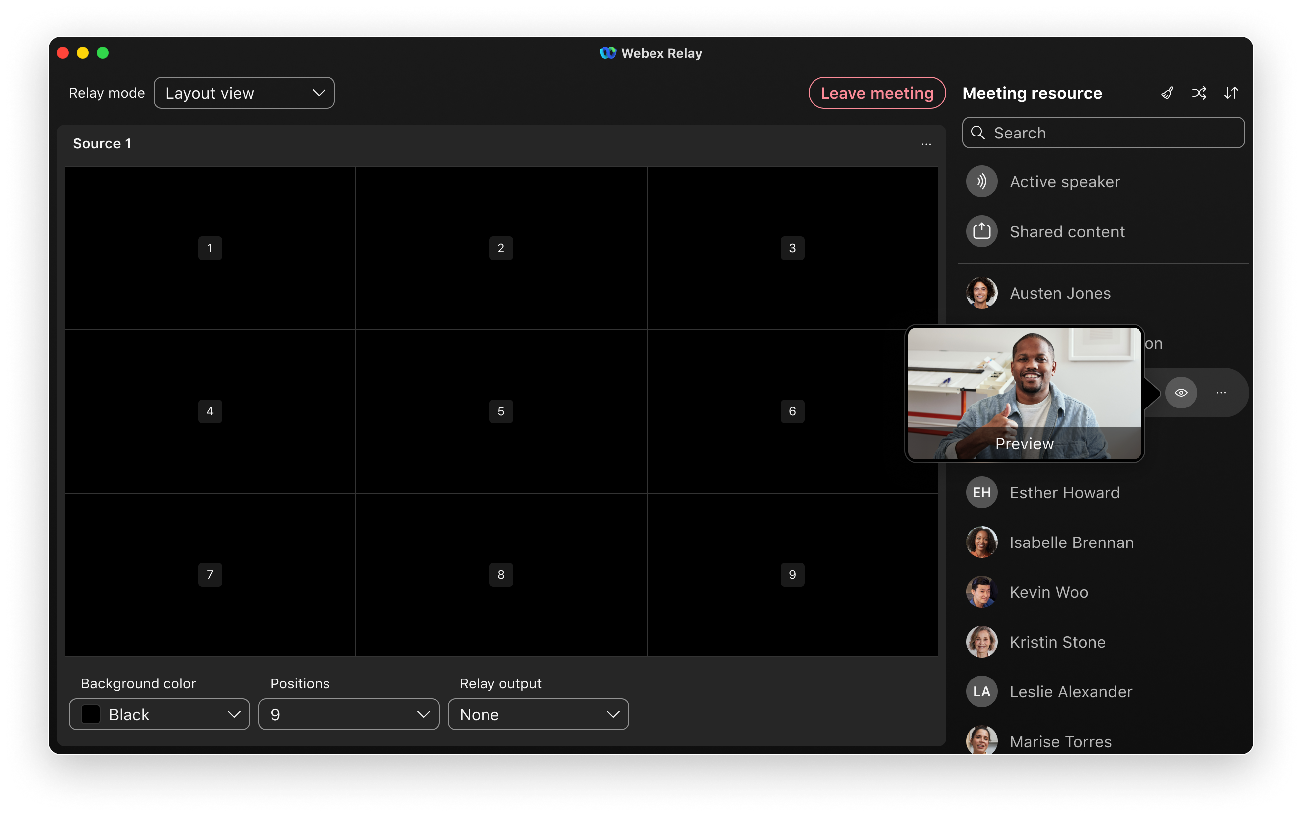 Preview participants in Webex Relay