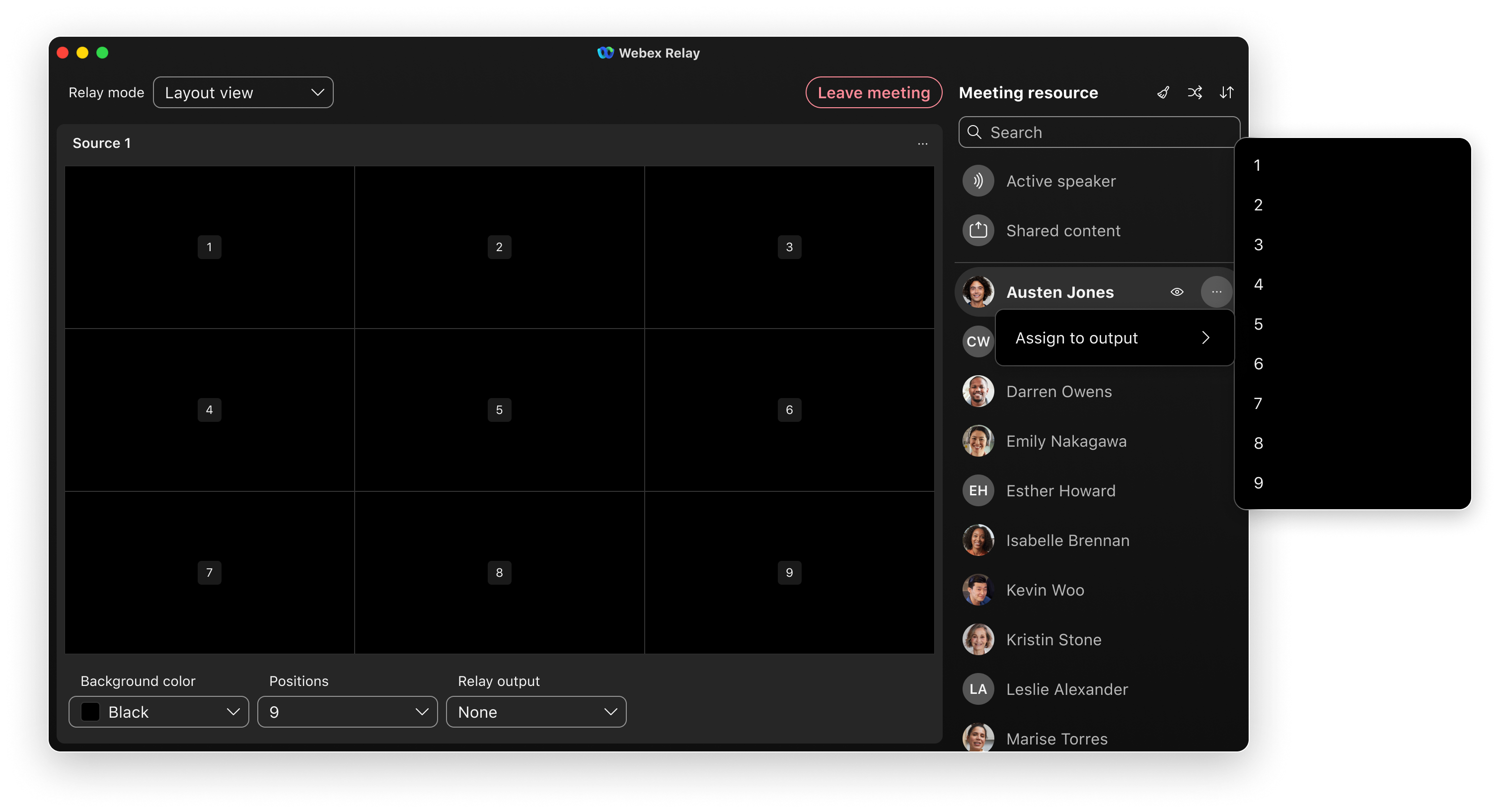 Assign participants to position in Webex Relay