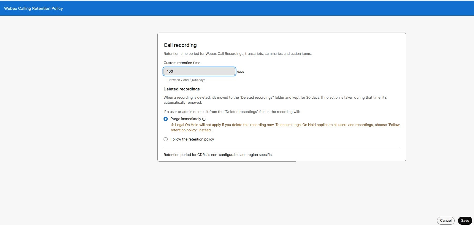 Set custom retention policy for Pro-pack license