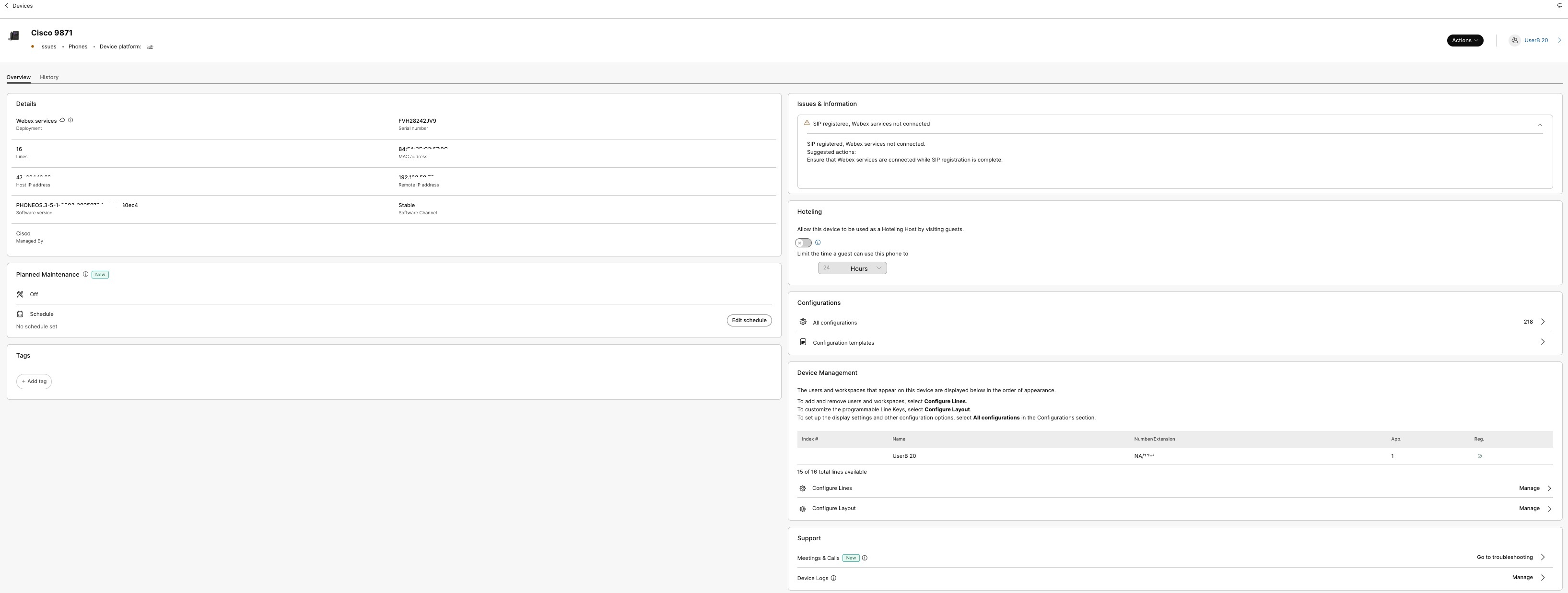 Status indicator displaying issues while registering a Phone OS IP Phone