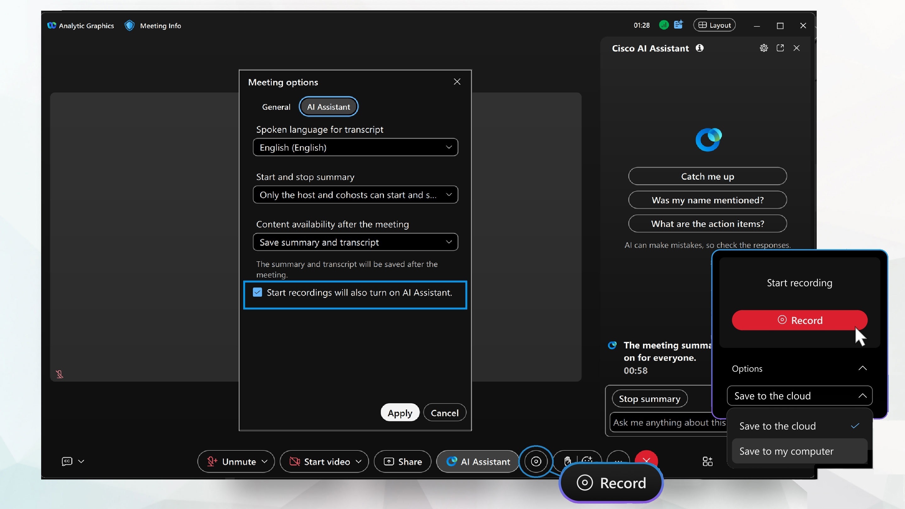 Start AI when recording a meeting option