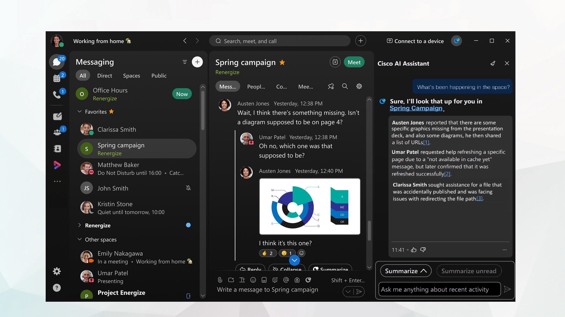 Webex app showing AI assistant with ask me anything option