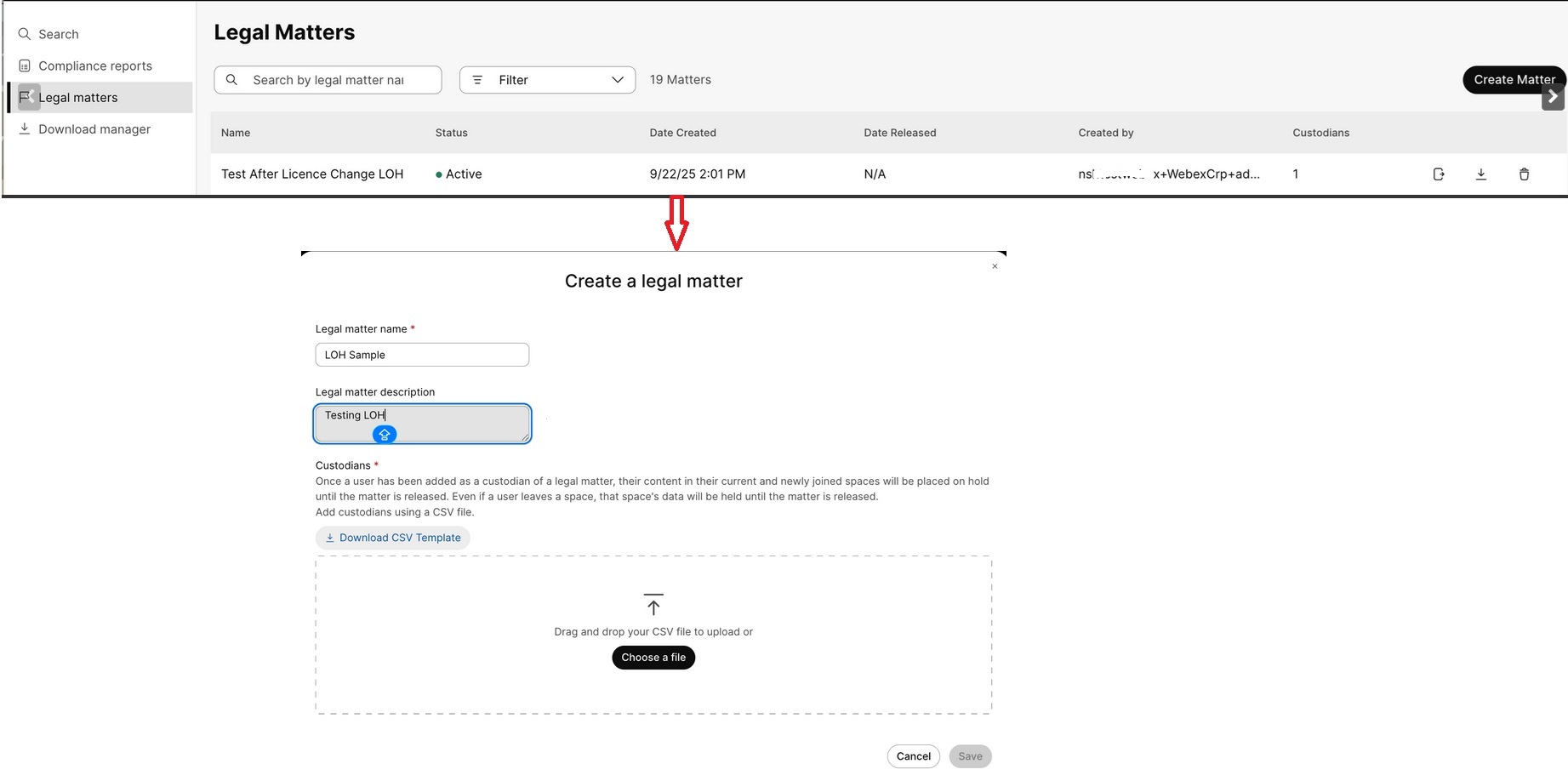 Create a matter for legal hold