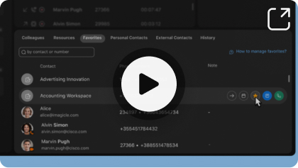 A video thumbnail demonstrating how to search within the Favorites directory in the Attendant Console, showing the 'Favorites' tab selected and a list of contacts.