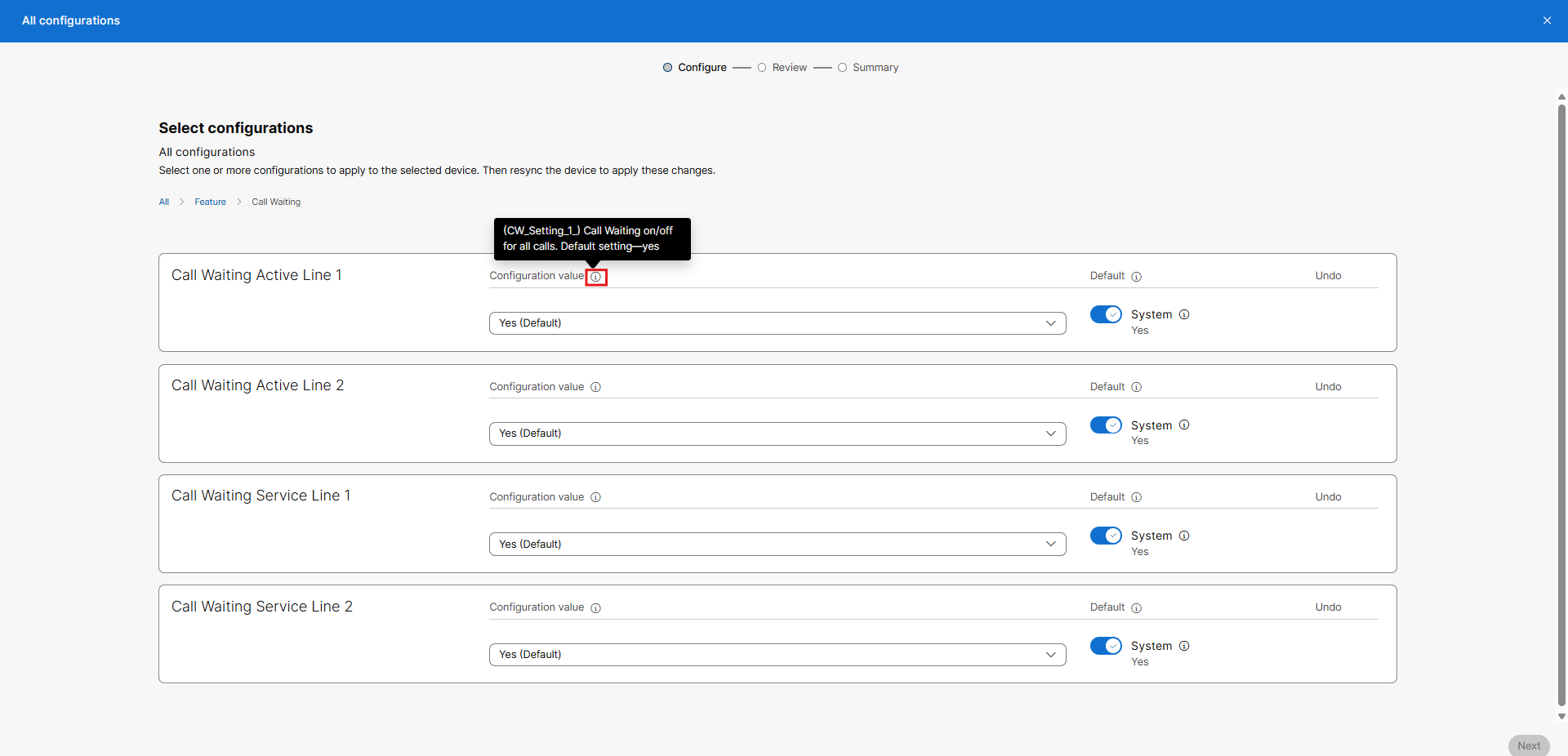 Device setting page