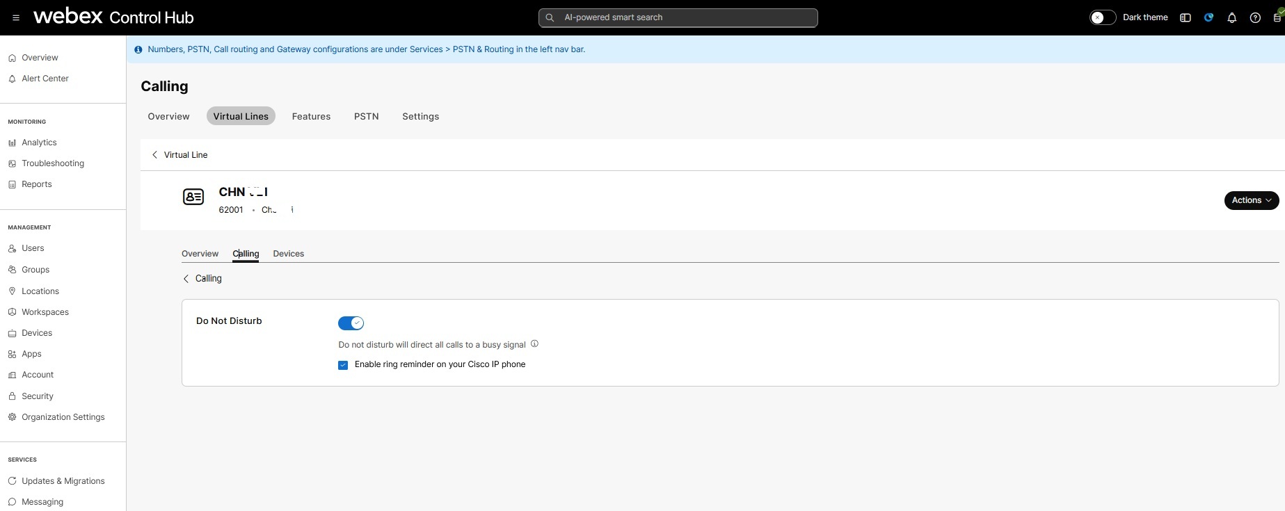Enable do not disturb for virtual lines