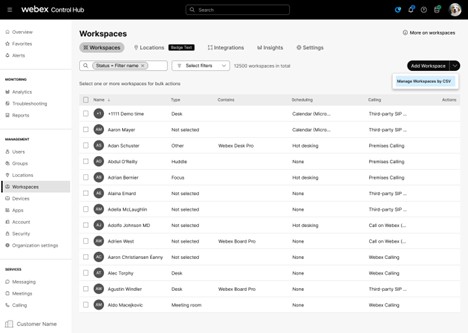 Control hub-workspaces