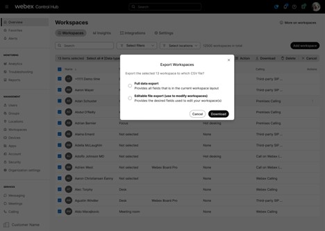 Export workspaces
