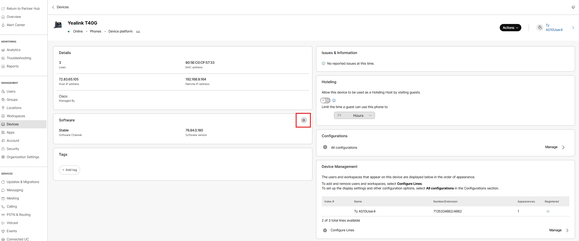 Software card on Device details page.