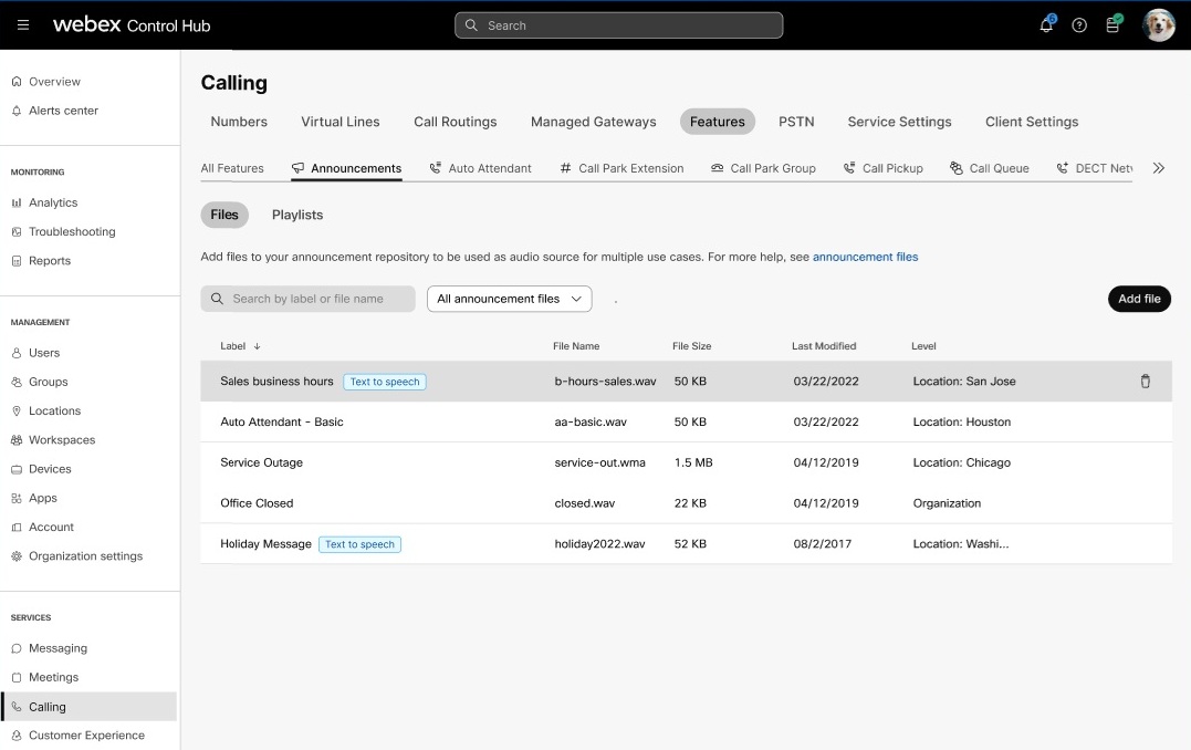Fields to specify when creating a new TTS announcement file