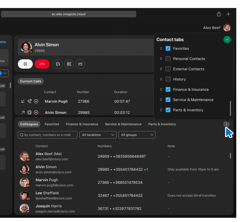 Creating and organizing custom tabs in Webex Attendant Console