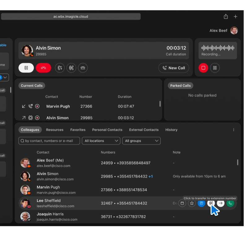 One-click transfer feature in Webex Attendant Console