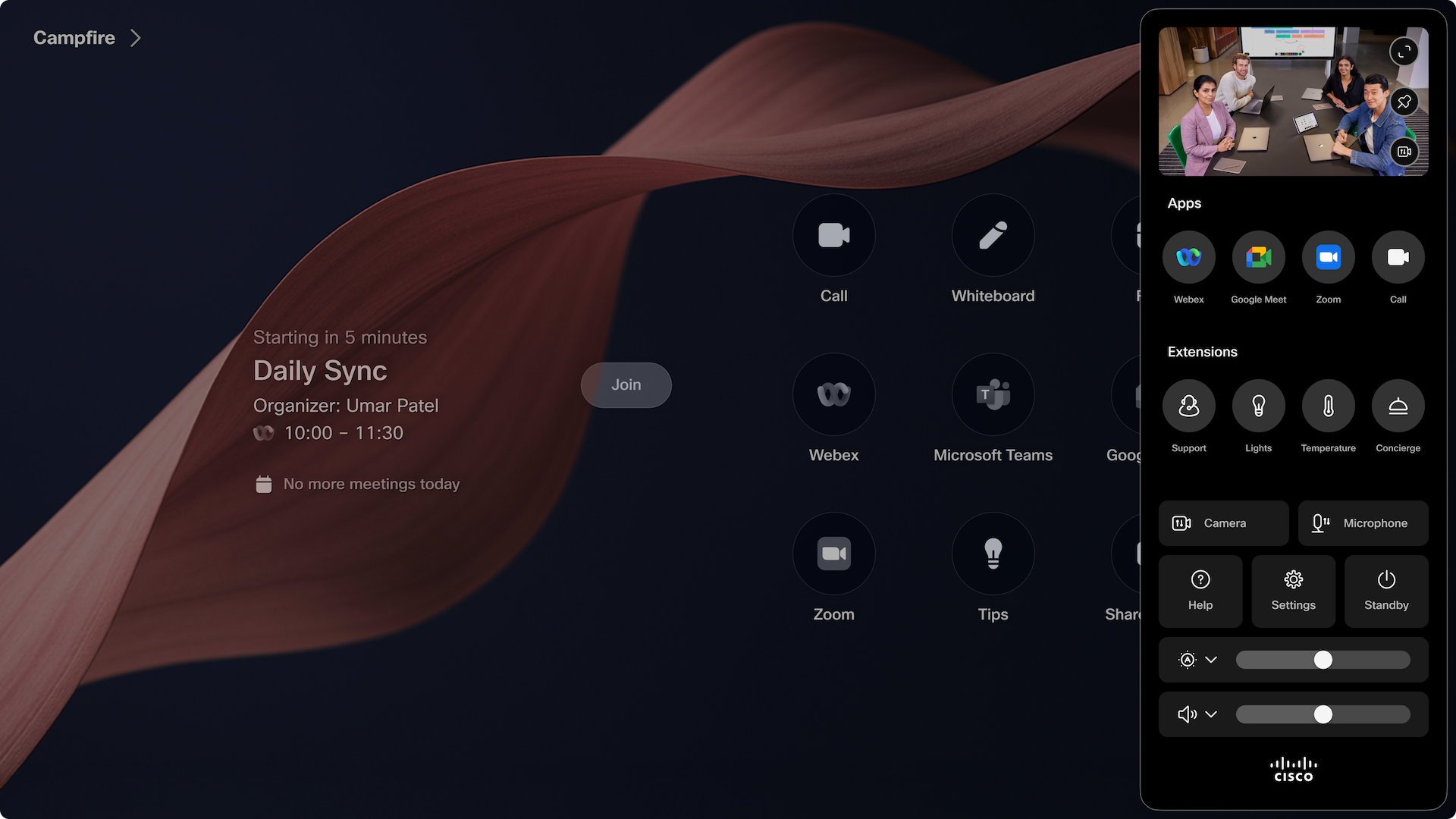 Decorative image of the device's homescreen with the control panel open.