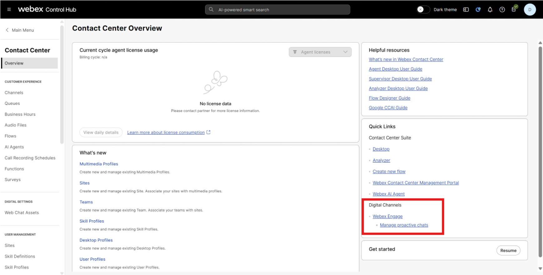 Cross launch Webex Engage from Control Hub