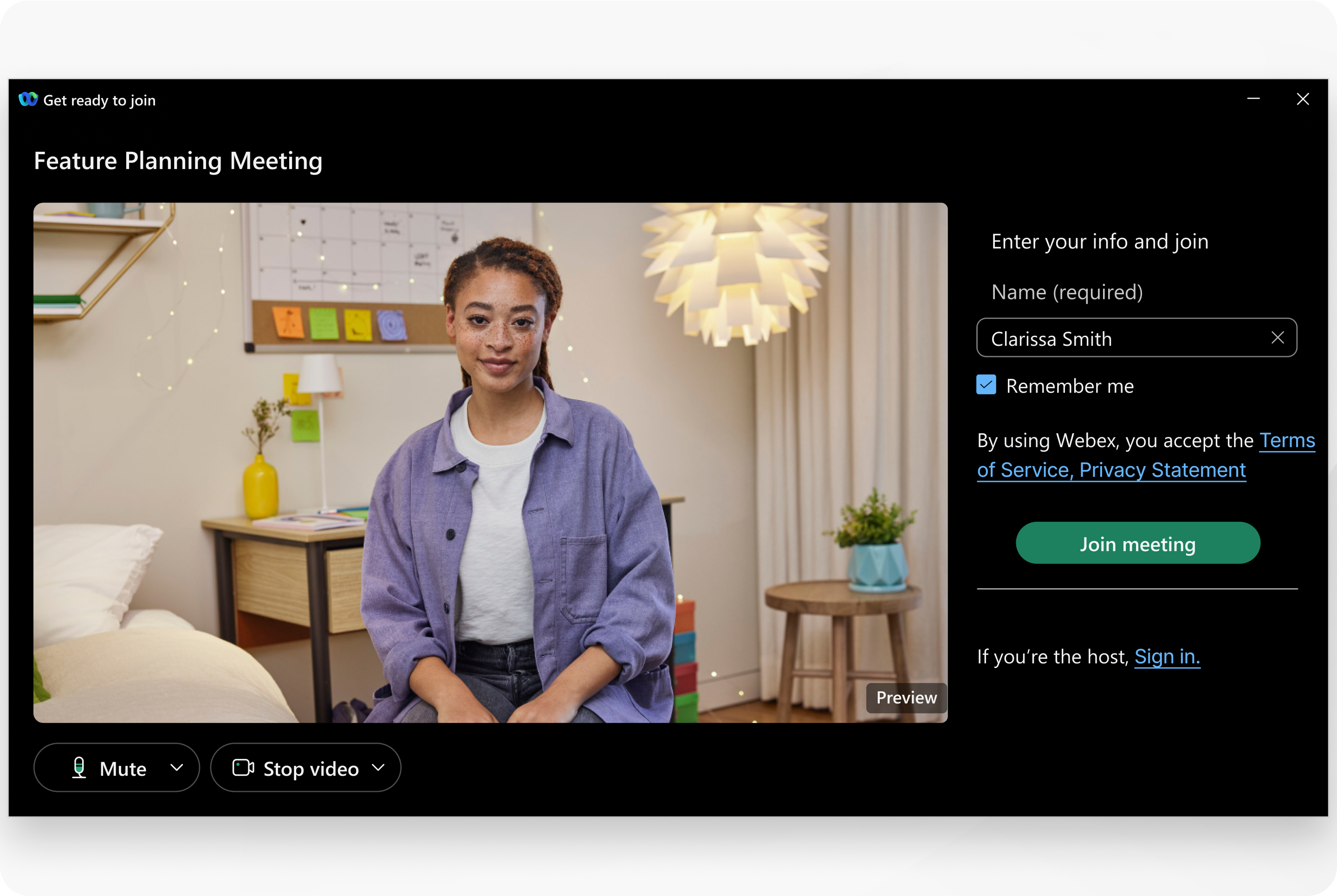 Web App allows user to join the meeting with personal info.