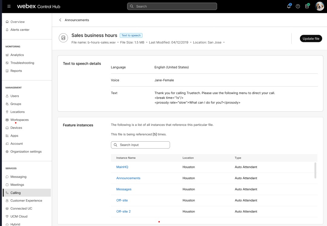 Editing the text-to-speech announcement file