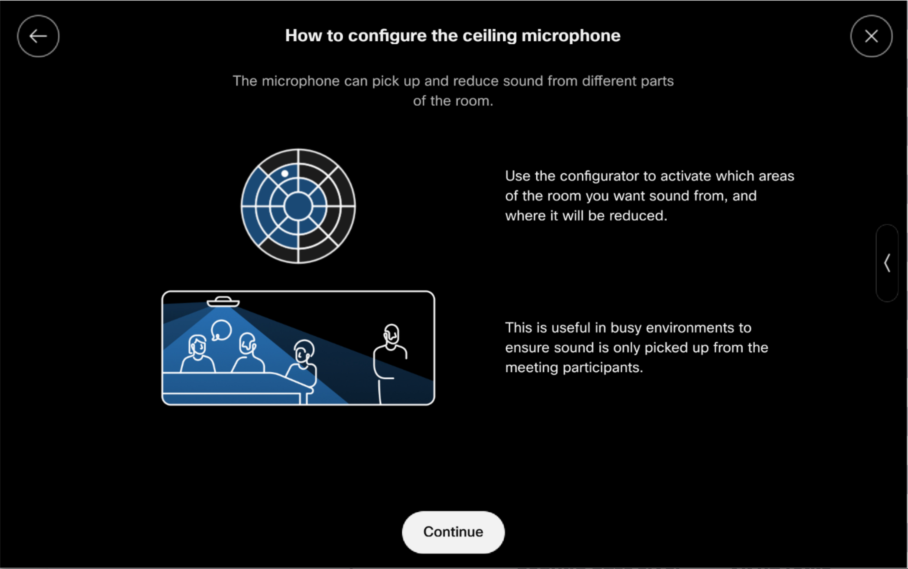 How to configure the ceiling microphone