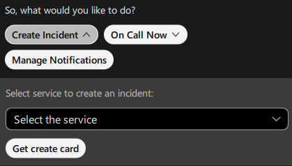 Select service to create an incident