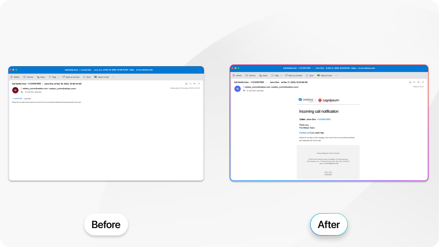 comparing old and new incoming call email notifications