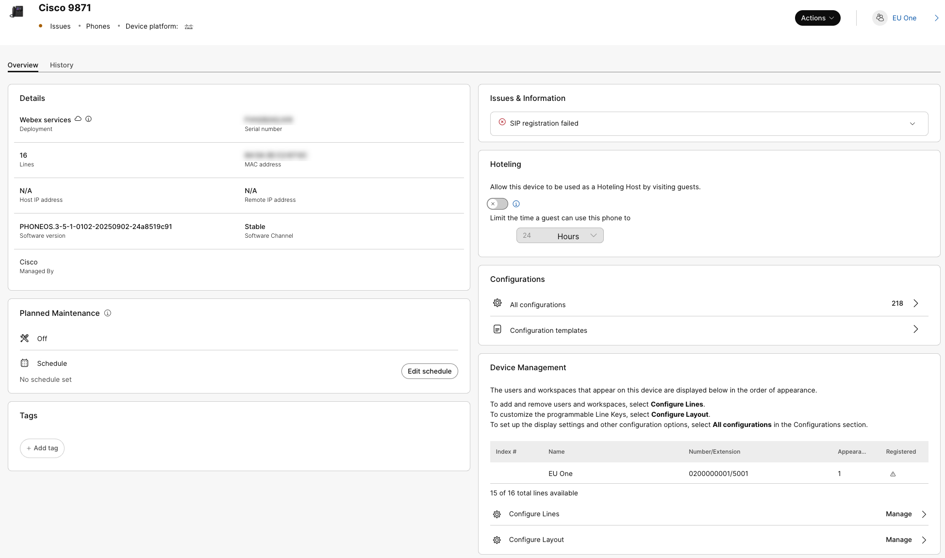 An MPP phone, webex aware connected, but not SIP registered with a Phone OS IP Phone.