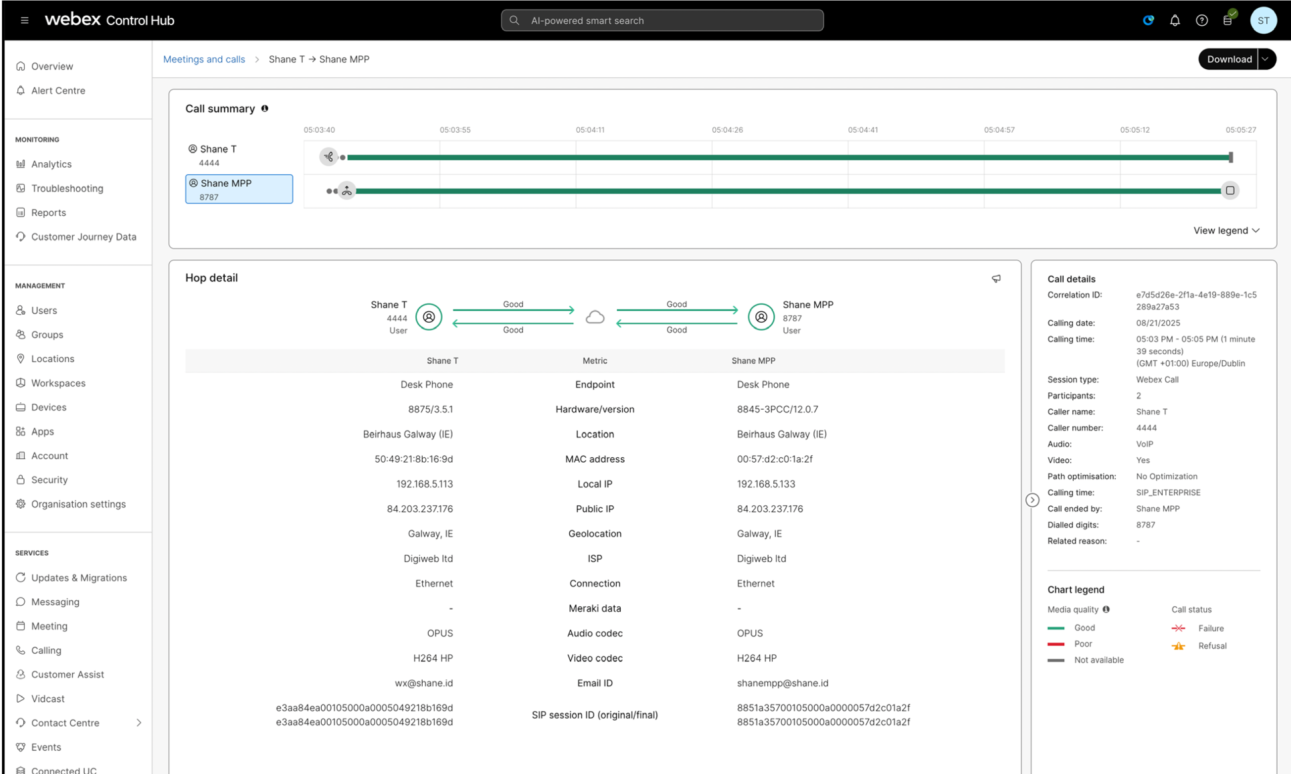 Risoluzione dei problemi relativi alla qualità multimediale di Webex Calling