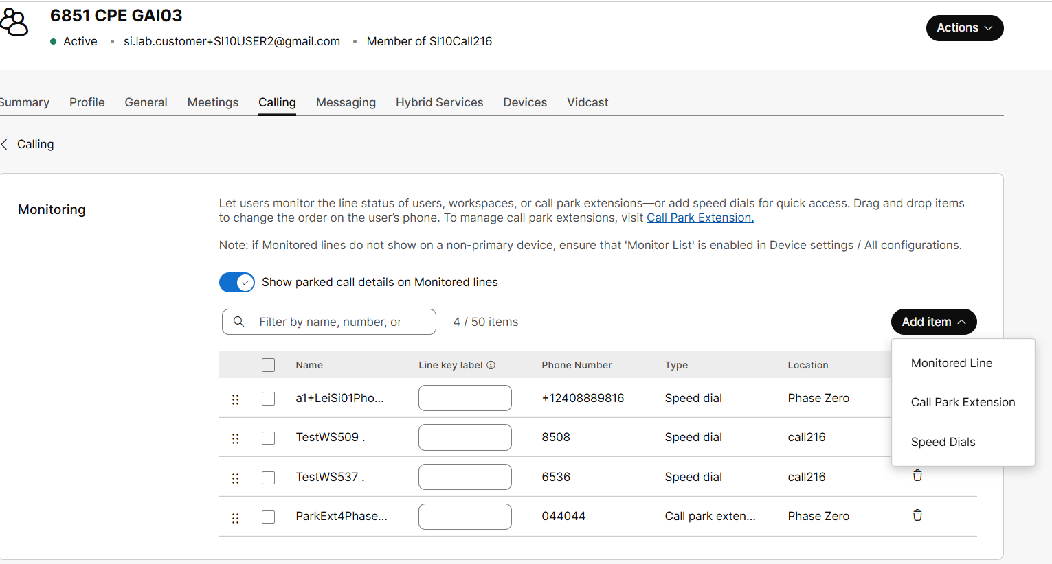 Adding Monitoring item
