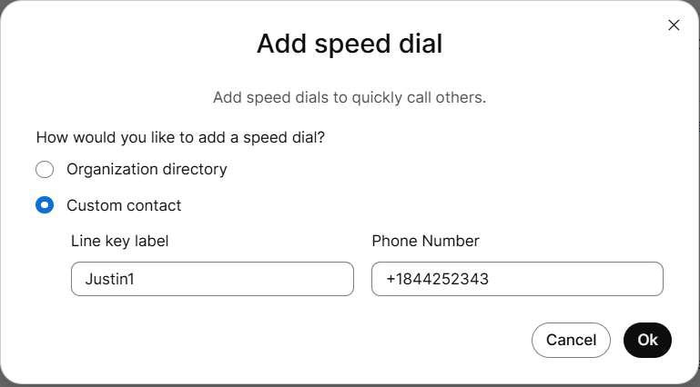 Add speed dial custom contact
