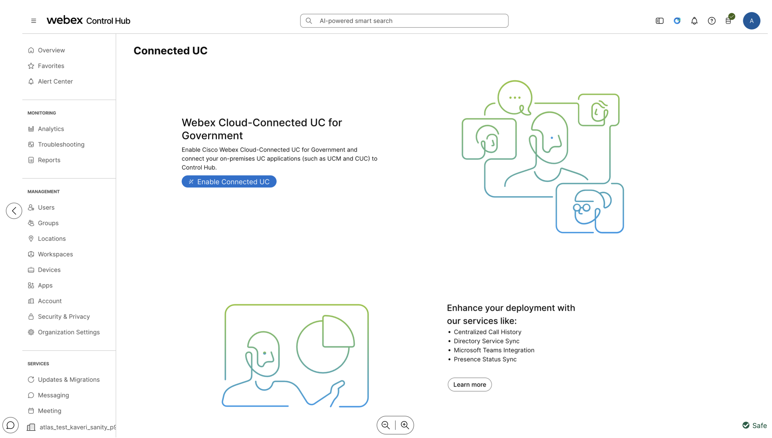 The control hub flow to enable the cloud connected UC for Government.