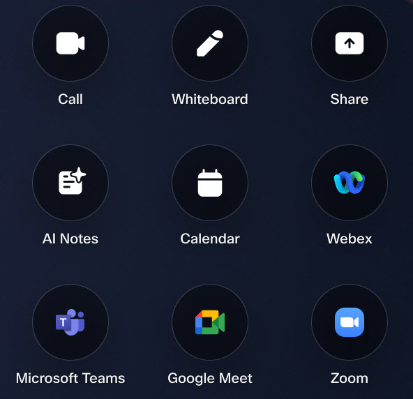 A device homescreen with available buttons including the AI Notes button.
