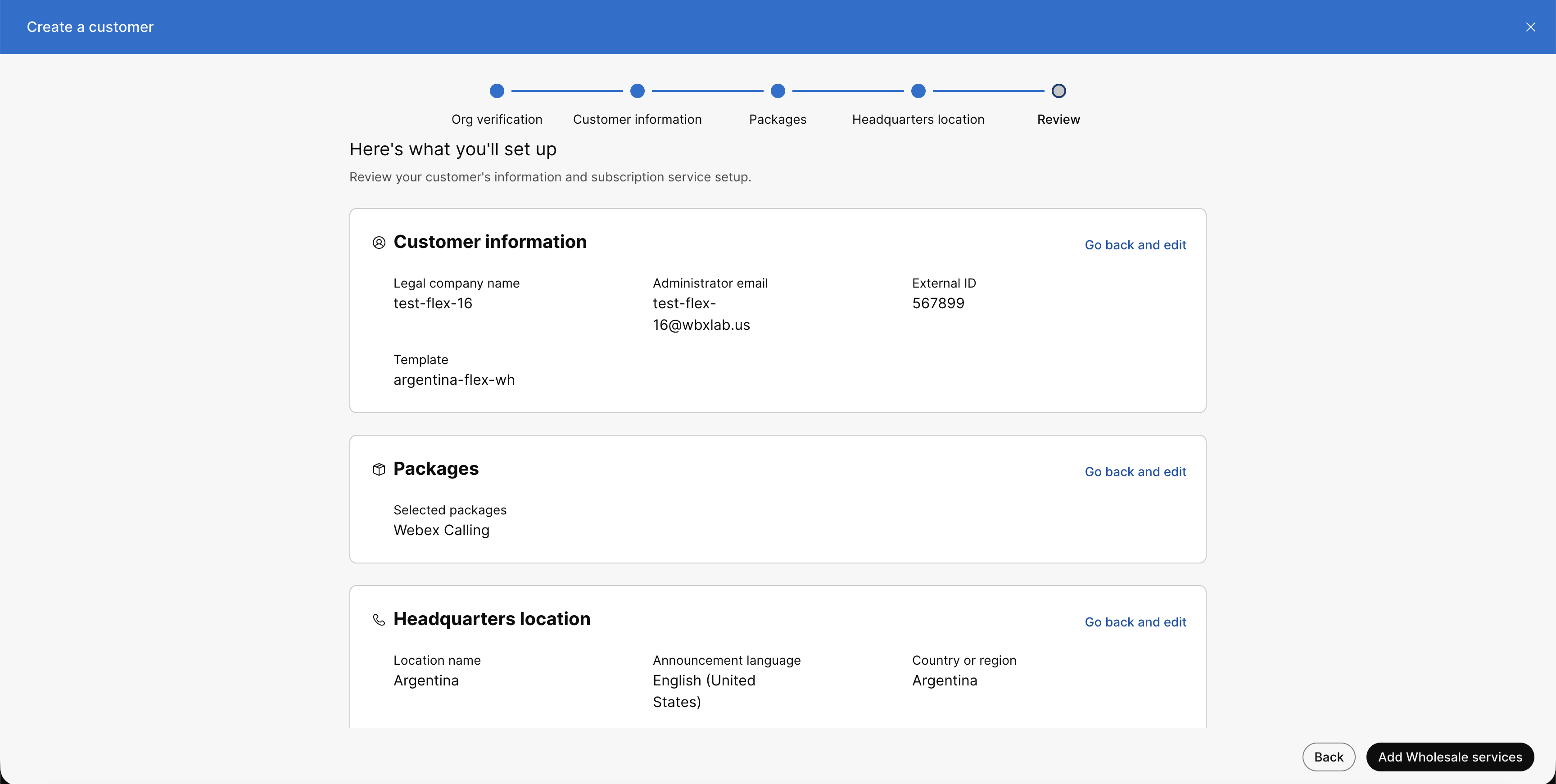 Wholesale customer review screen