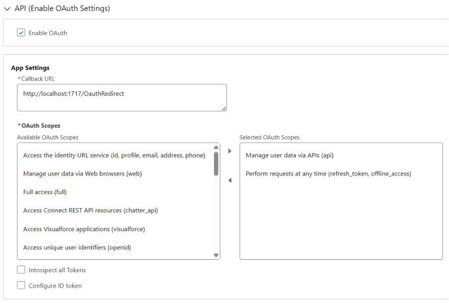 API (Enable oAuth settings)