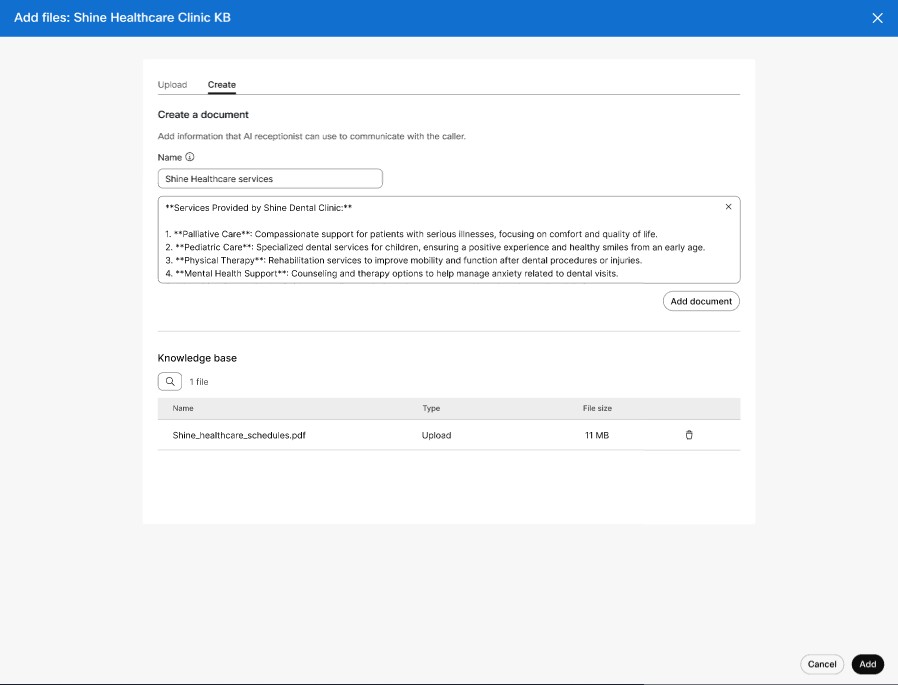 Manually enter data to create a KB in Control Hub