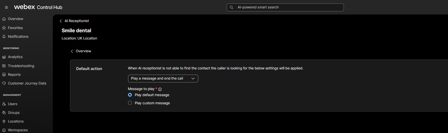 Specify a default action