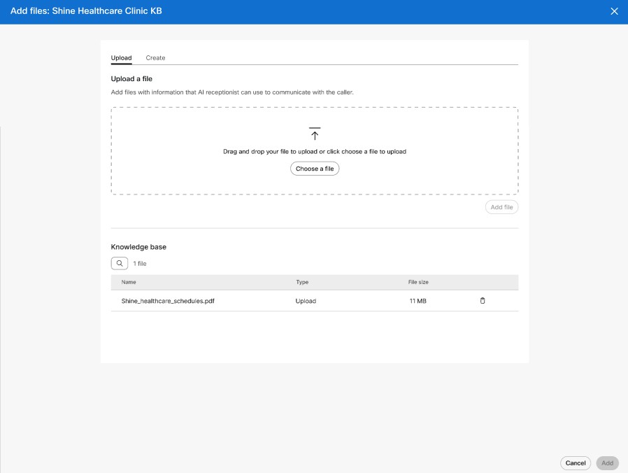 Upload a file for the KB