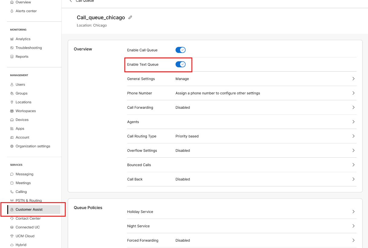 Enabling business texting for Call Queue