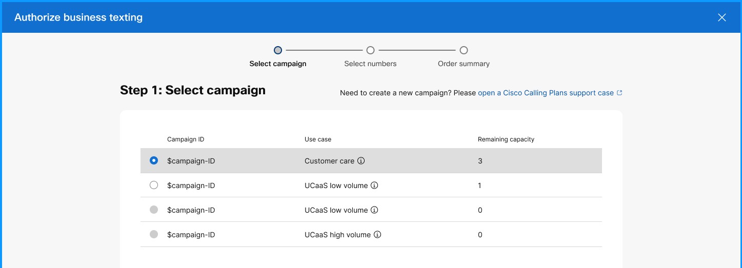 Select campaign to authorize business texting