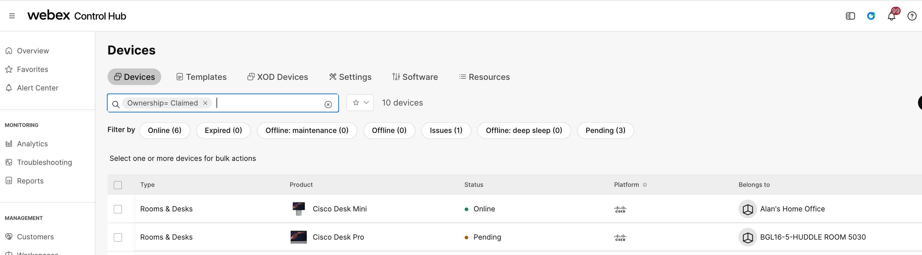 Claimed devices list