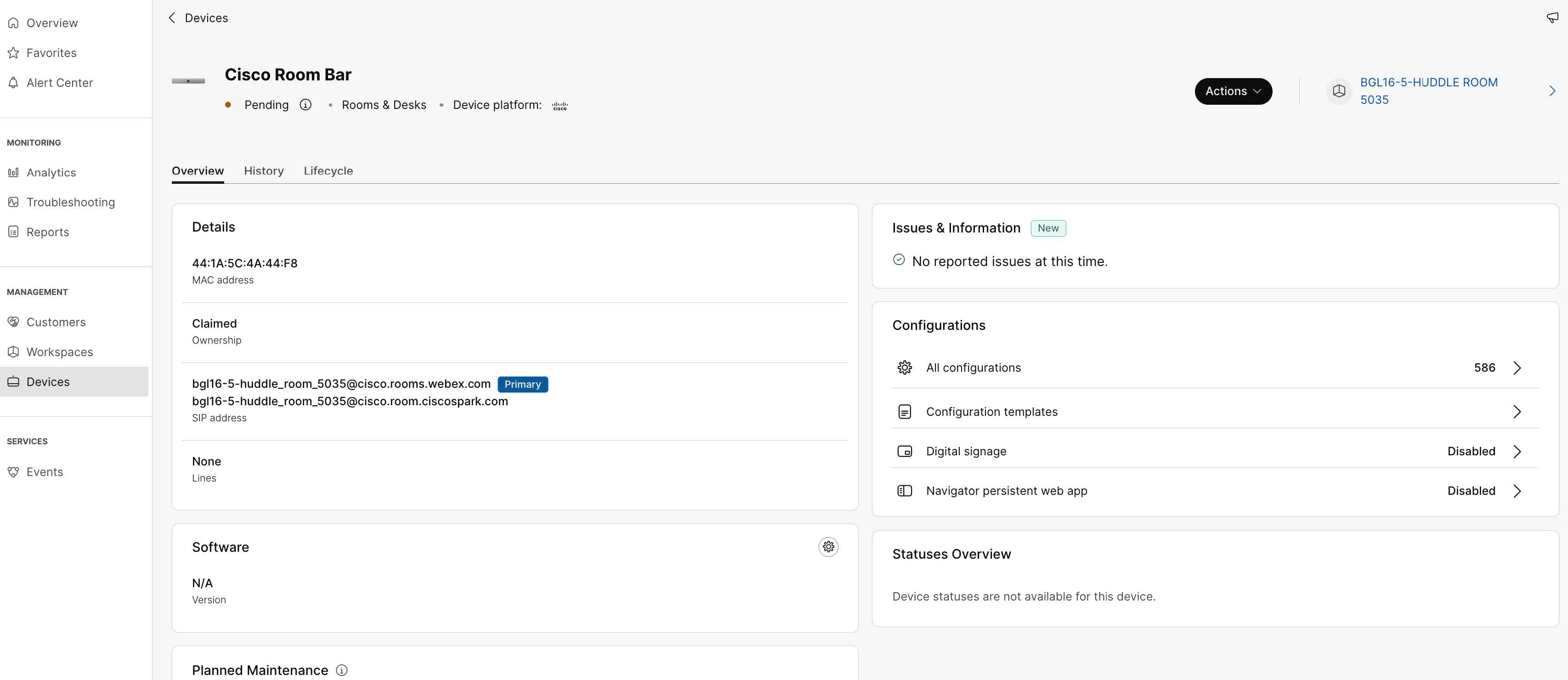 Pending device page has configuration settings available