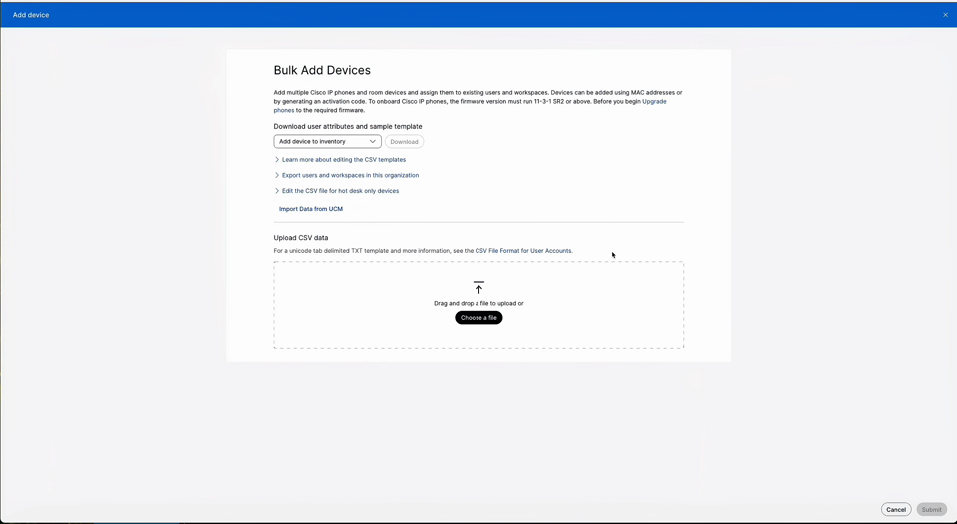 Bulk add devices page