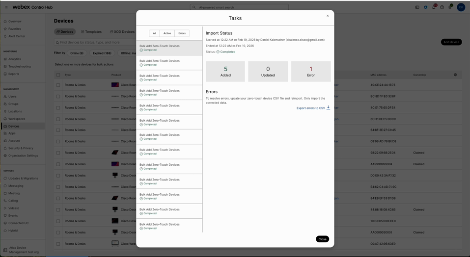 Bulk import task status
