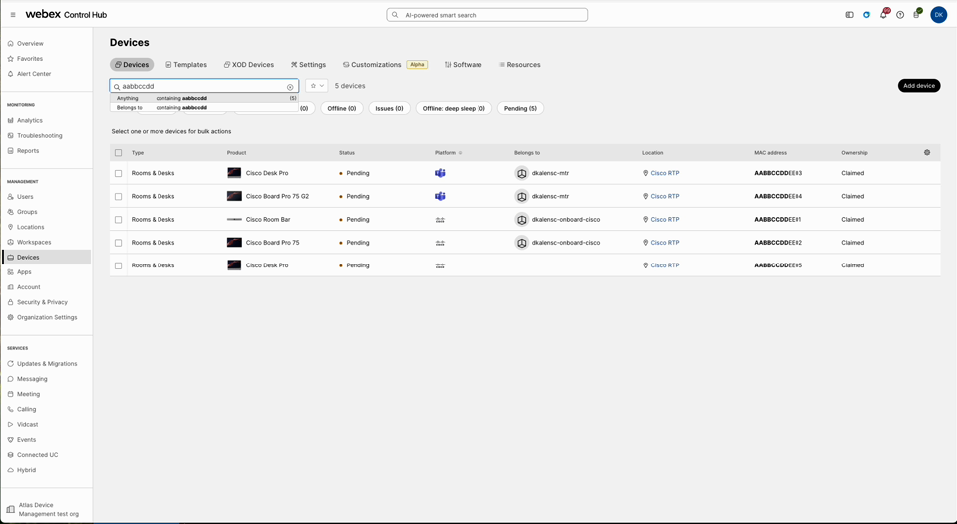 Imported devices in pending state