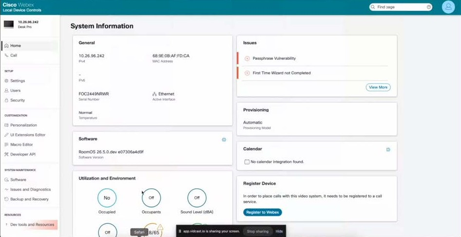 Device web page home