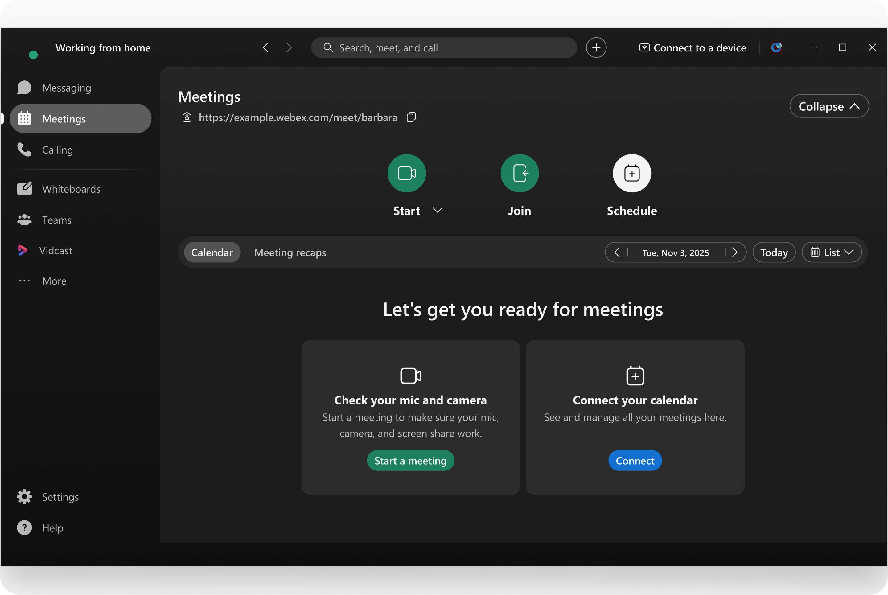 Icons to start, join or schedule a meeting