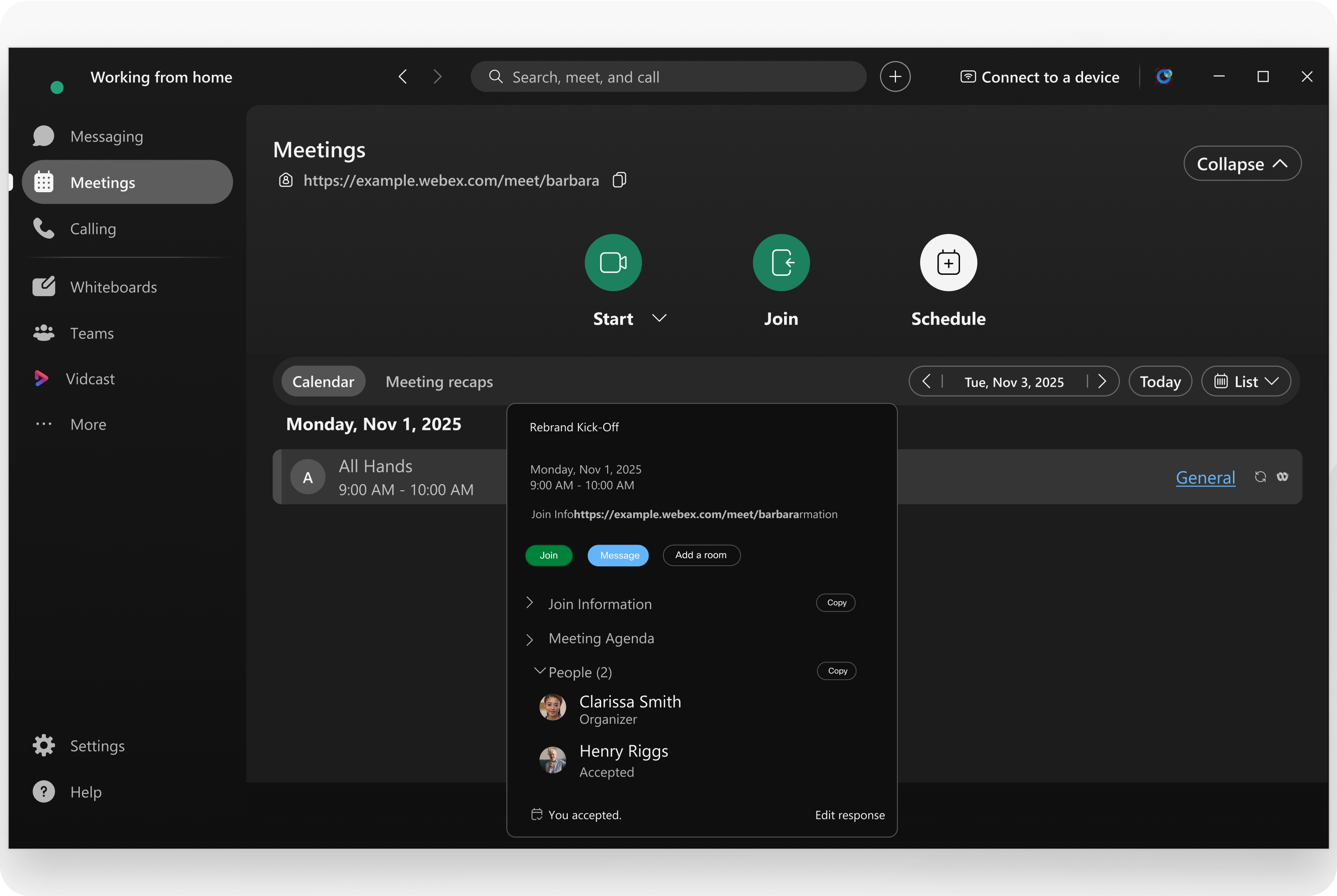 View scheduled meeting details.