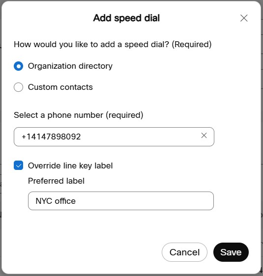 Select phone number to add as a speed dial