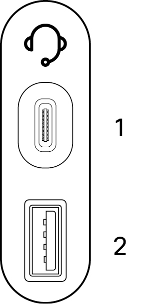 The Desk Pro G2 side connector panel marked with 1-2 from top to bottom.