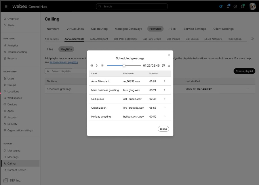 Preview the audio files in the playlist