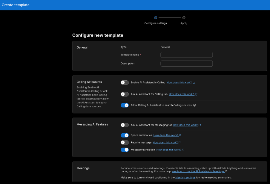 AI assistant setting templates